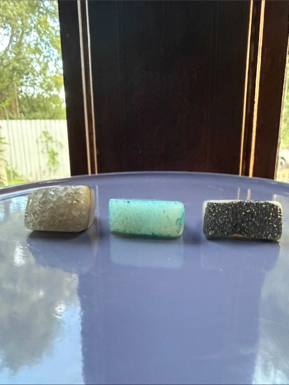 Trio of acrylic ring in Grey, Blue + Metallic Silver